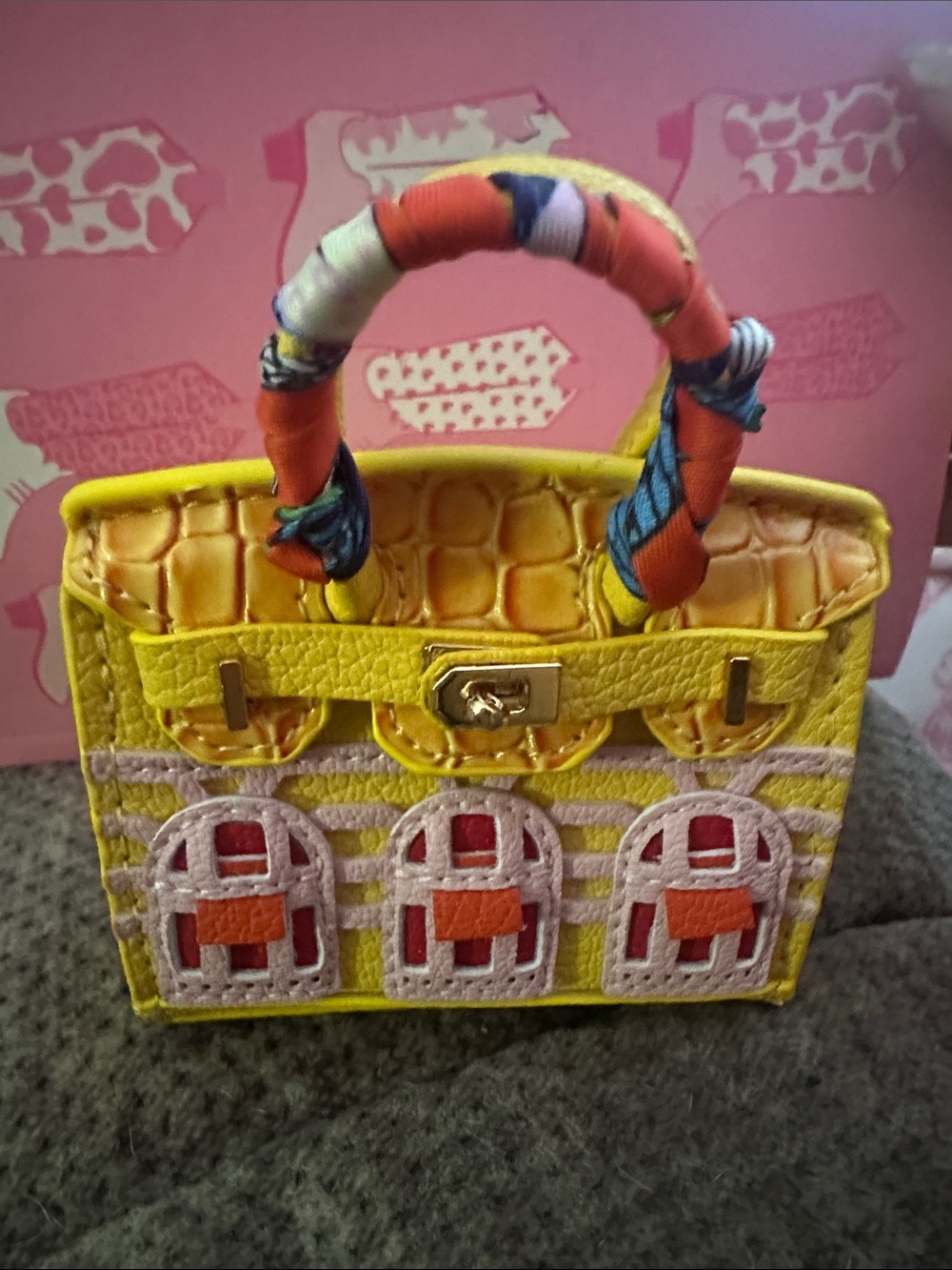 Yellow Mini Tote with Colorful Wrapped Handle bag charm